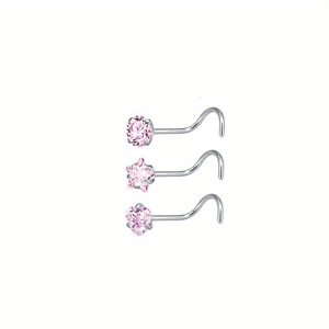 Dreiteiliges Nasenstecker-Set aus Edelstahl mit rosa Zirkonia in Stern-, Herz- und Rundform
