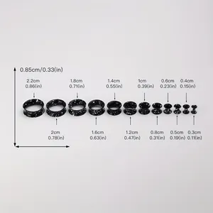 6er-Set schwarz-weiße Silikon-Ohr-Expander mit Spritzmuster, Größentabelle von 3mm bis 22mm