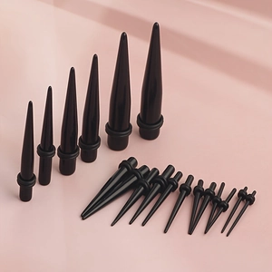 Kit per espansione orecchio 18 pezzi in acrilico nero con coni e O-ring in gomma