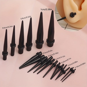 Kit di espansione per orecchie 18 pezzi in acrilico nero, misure da 1,6 mm a 10 mm