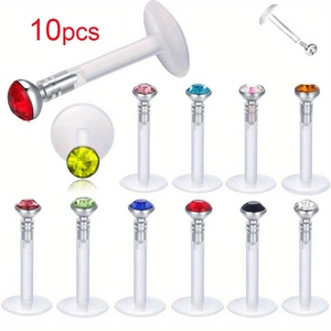 Acryl Lippenringe Set Flexible Bioflex Transparente Stifte Zirkon Eingelegter Edelstahl Labret Stecker Body Piercing Schmuck Für Unisex