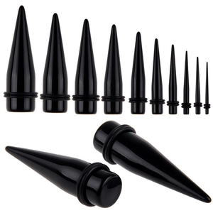 Set di 18 pezzi per dilatatori per orecchie in acrilico nero con doppi o-ring