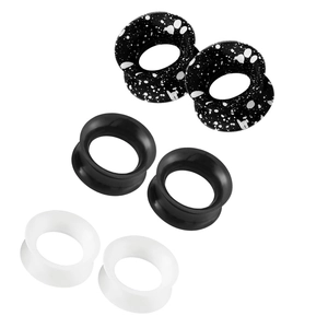 6-teiliges Silikon-Ear-Tunnel-Set mit schwarzem Farbspritzer-, Matt- und Weiß-Design