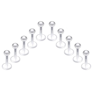 Detailansicht 10er Set Lippenstecker aus Acryl mit flacher Rückseite und Zirkonia