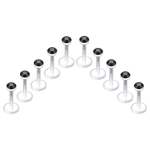 10er-Set Lippenstecker aus Acryl mit transparenten Stäben und schwarzen Zirkon-Steinen