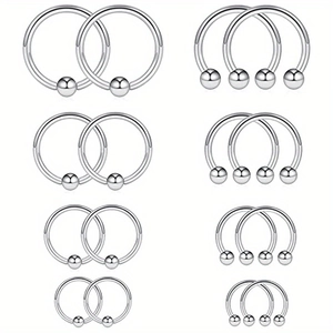 Anillo de Nariz de Acero Inoxidable Juego de Anillos de Herradura y Captive Bead Plata Joyería de Piercing Punk