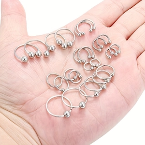 Set de 16 aros de herradura y con bola de acero inoxidable para piercings corporales