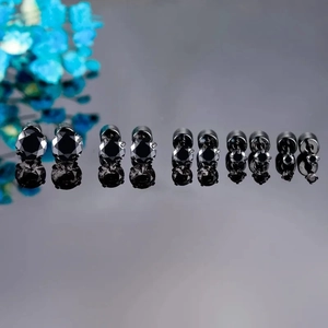Five pairs of black stainless steel stud earrings with gradient size zircon stones
