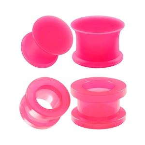 Pink Silicone Acrylic Ear Tunnels Plugs Set Double Flare Soft Ear Gauges Stretching Piercing Jewelry For Unisex