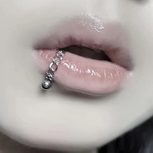 12Pcs stainless steel lip ring set with chain and ball pendants for non-pierced lips
