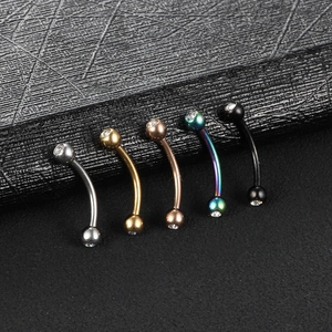 5-piece set of curved stainless steel eyebrow rings with zircon crystals in various finishes