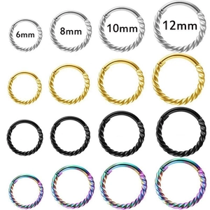 Detailed size comparison of 1.2mm twisted stainless steel nose rings in various diameters