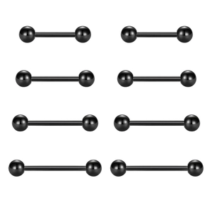 Set of 8 black stainless steel barbell piercing studs in four different lengths