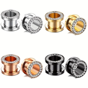 Polierte Fleischtunnel aus Edelstahl mit Zirkonia in Silber Gold Roségold und Schwarz
