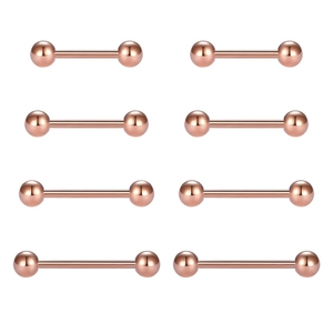 Set of 8 rose gold stainless steel barbells with high polish finish for piercings