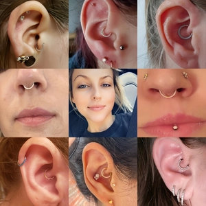 Collage aus Nasenringen und Ohrpiercings aus Edelstahl mit Opal- und Zirkon-Details