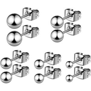Lot de 5 paires de boucles d'oreilles boules minimalistes en acier inoxydable poli