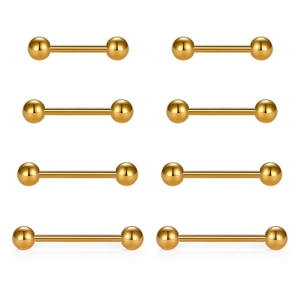 8pcs set of golden stainless steel straight barbell piercing studs for tongue and nipple