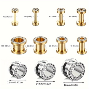 Edelstahl-Ohr-Plugs Set mit weißen Zirkonia-Steinen in Gold- und Silberfarben