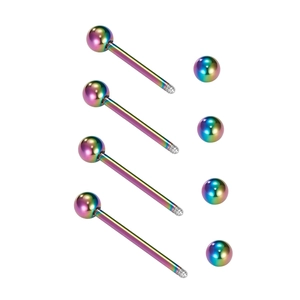 Rainbow stainless steel tongue rings set with 4 barbells and 9 replacement balls