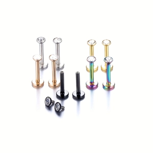 Set di 20 labret in acciaio inossidabile con zirconi in cinque finiture metalliche