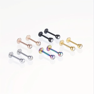 Lot de 10 piercings à lèvre en acier inoxydable et zircon en cinq couleurs variées