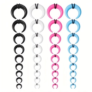 Acrylic C-shaped ear tapers in black white pink and blue colors with black rubber O-rings