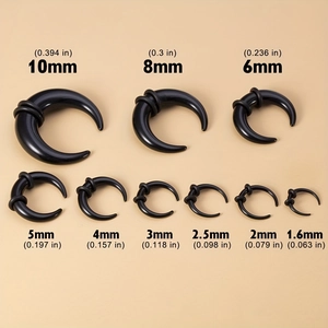 Acrylic black crescent pincher ear taper gauges set from 1.6mm to 10mm size range