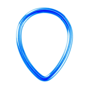 Detail of blue teardrop clicker ring made of durable stainless steel for piercings