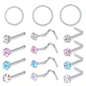 Joyas de Piercing para la Nariz en Acero Inoxidable Aro y Pendiente Corazón Estrella Redondo Zirconia para Mujer Hombre Accesorios