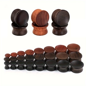 Écarteurs d'oreilles concaves en bois naturel noir, brun rouge et grainé, ensemble complet