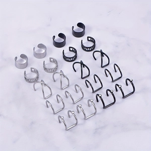 20-teiliges Ohrenklemmen-Set aus Edelstahl in Silber und Schwarz mit Zirkonia-Steinen