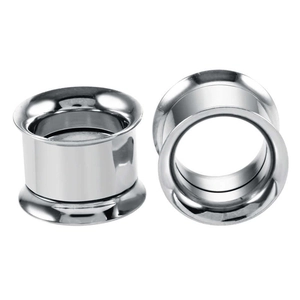 Paar polierte Edelstahl Ear Tunnels mit Double Flare Design und Hochglanz-Spiegeleffekt
