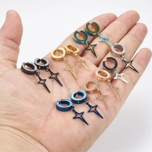Lot de 6 paires de boucles d'oreilles clip en acier inoxydable avec pendentif étoile