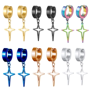 Lot de 6 paires de boucles d'oreilles croix étoile en acier inox aux couleurs variées