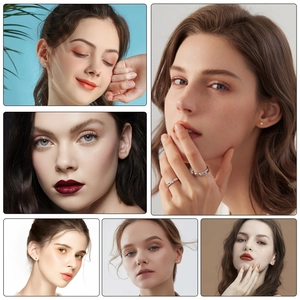 16-piece stainless steel jewelry set featuring cubic zirconia stud earrings on female models