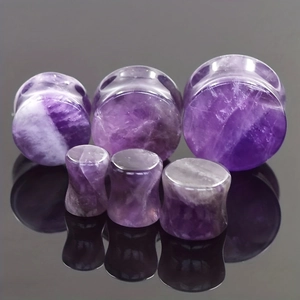 Natural Amethyst Stone Ear Plugs Double Flared Stretching Gauges For Body Piercing Purple Polished Earring For Men Women