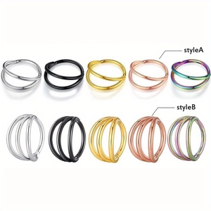 Stainless steel nose hoops in double and triple ring styles with multiple color options