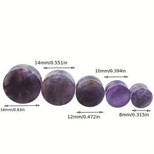 Natural purple amethyst stone ear plugs gauges set in various sizes with mineral texture