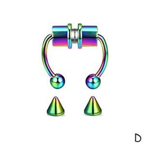 Rainbow magnetic stainless steel nose ring with interchangeable ball and spike ends