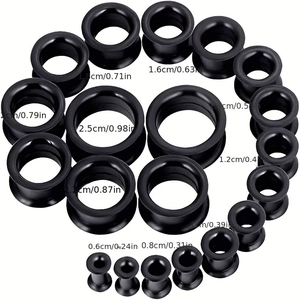 Black silicone flesh tunnels and ear stretchers kit in multiple sizes 6mm to 25mm