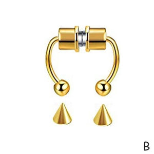 Golden magnetic faux septum ring with interchangeable gold balls and spikes studs