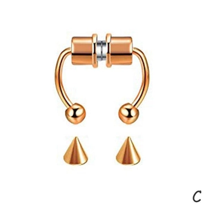 Rose gold magnetic horseshoe nose ring with interchangeable ball and spike ends