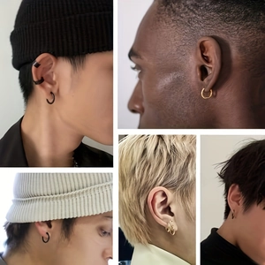 Ensemble de 3 paires de boucles d'oreilles créoles et ear cuffs en acier noir et doré