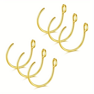 Lot de 6 anneaux de nez dorés en forme de U avec finition polie sur fond blanc épuré