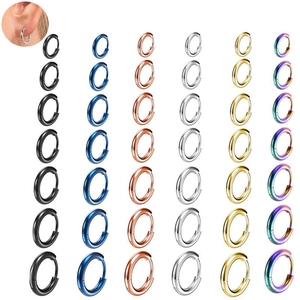 Minimalist Stainless Steel Hoop Earrings For Men Women Round Hinged Huggie Jewelry Classic Gold Silver Black Blue Rose Gold Fashion
