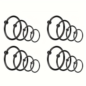 16-delige zwarte roestvrijstalen captive bead ring set voor neus oor en lip piercings