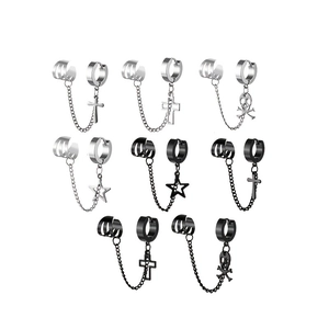 Punk Edelstahl Kette Ohrmanschetten Kreuz Pentagramm Totenkopf Anhänger Ohrringe Gothic Integrierte Creolen Ohrclip Schmuck Für Unisex