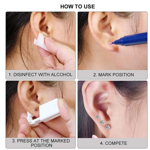 DIY ear piercing kit with sterile pads, marker, and stainless steel zircon studs