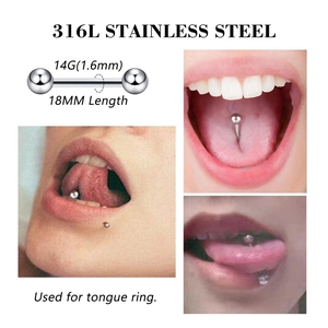 316L Edelstahl 14G Zungenpiercing Set mit polierten Stäben und aufschraubbaren Kugeln
